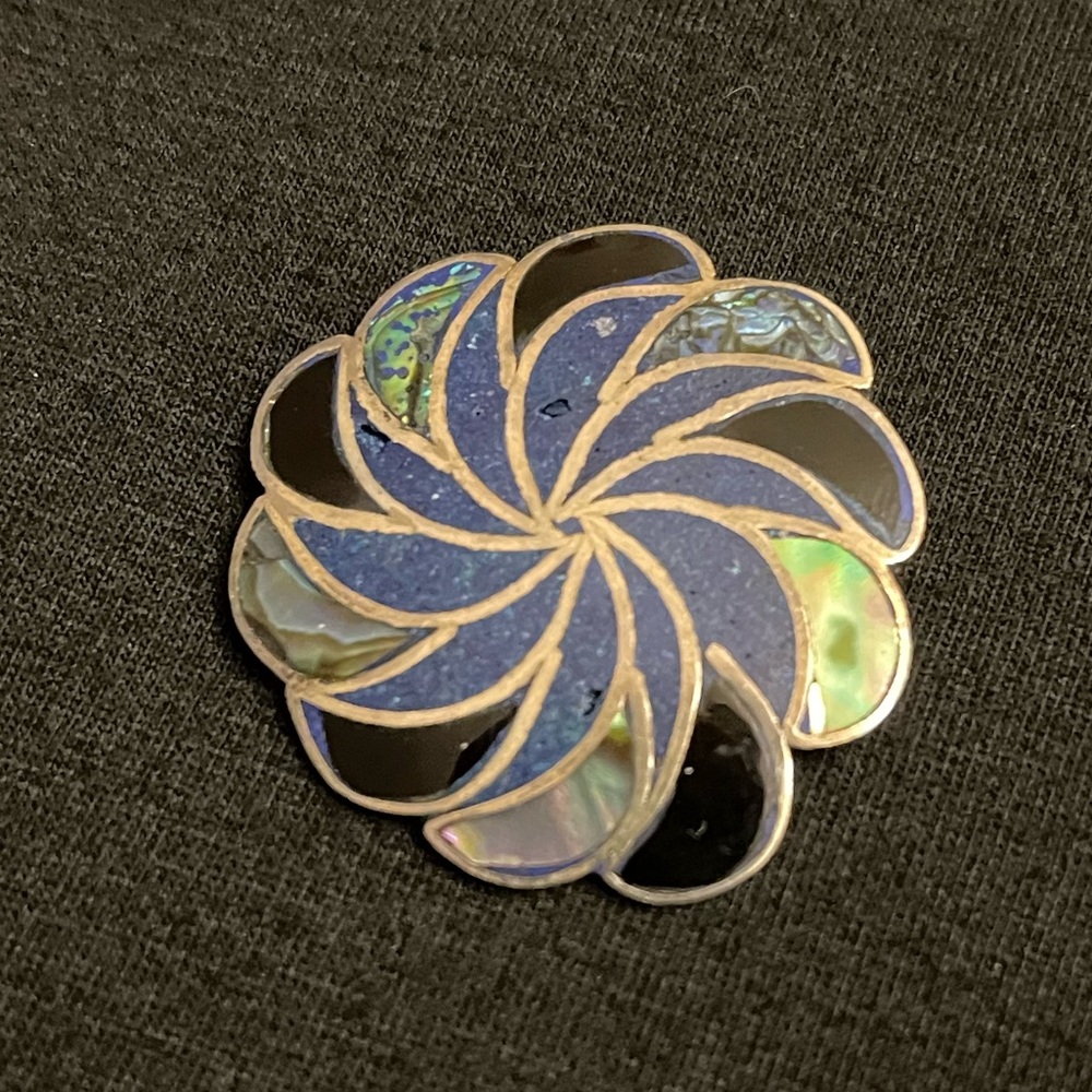 Vintage Taxco SS Artisan Colorful Swirl Brooch / Scarf Pull
